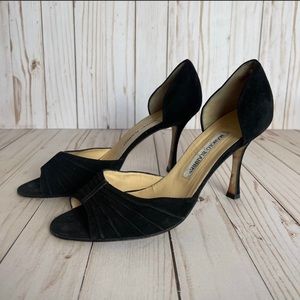 Manolo Blahnik D'orsay Suede Open Toe Pumps Size 7.5